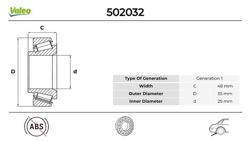 VALEO 502032 Arka Teker Rulmani Renault Megane Ii 02> Scenic Ii 02> Grand Scenic Ii 02> 48x25x55