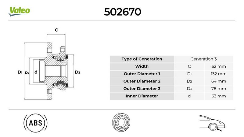 VALEO 502670 Ön Teker Poryasi Volvo C30-S40 Ii 06-12 V50 04-10 Abs Li 5 Bijon