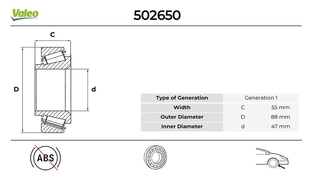 VALEO 502650 Ön Teker Rumani Büyük Tip Kit Ranger 02>12 Mazda B2500-Bt50 Bm 02 > 12 55x47x88