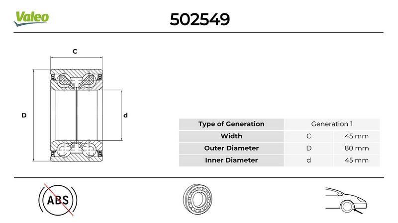 VALEO 502779 On Tekerlek Rulmani Kit Vw California 2.5 1998.05>2003.04