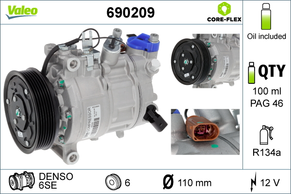 MAHLE ACP1570000S Klima Kompresoru Vw-Skoda-Seat-Cupra-Audi 15> Golf-Passat-Troc-Tcross-Tiguan-T6-Leon-Octavia Kasnak : 110mm