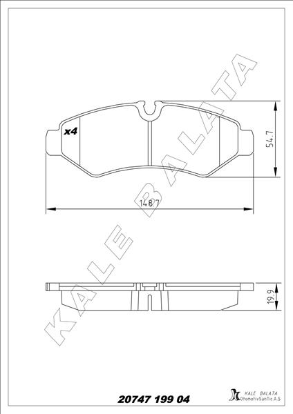 KALE 20747 199 04 MSH KD20 Fren Balatasi Arka Mercedes Sprinter B907 B910 Tek Teker