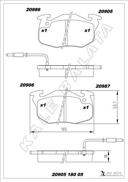 KALE 20905 180 05 ANS KD13 Ön Balata R9-R11-R19 Clio-Exp-P106-P206 Gdb327