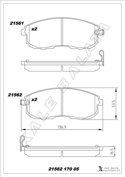 KALE 21562 170 05 ANS KD13 Ön Fren Balata Nissan Juke 1.6l Hr16de Dig-T F15 10-> 1.5l Dci F15 10-> / Maxima 2.0l Vq20de Dohc A3 2 A33 V6 95-03 / 3.0l Vq30de Dohc A32 V6 95-> / Suzuki Sx4 1.6l M16a Vvt Rw416 05->