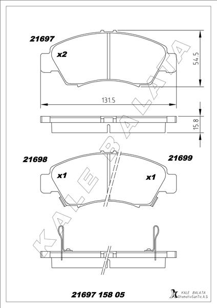 KALE 21697 158 05 ANS KD13 Ön Fren Balata Küçük Tip Honda Civic 1.6l D16 Si Enjeksiyonlu 92-95 1.4l D14a Euro 96-00 / Jazz 1.4l L13a Gd 02-08
