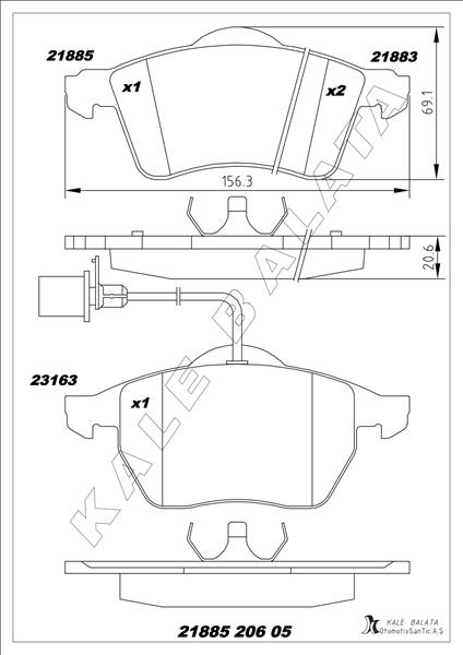 KALE 21885 206 05 ANS KD11 Ön Balata Transporter T4 Caravelle 2.5 Tdi 90-03