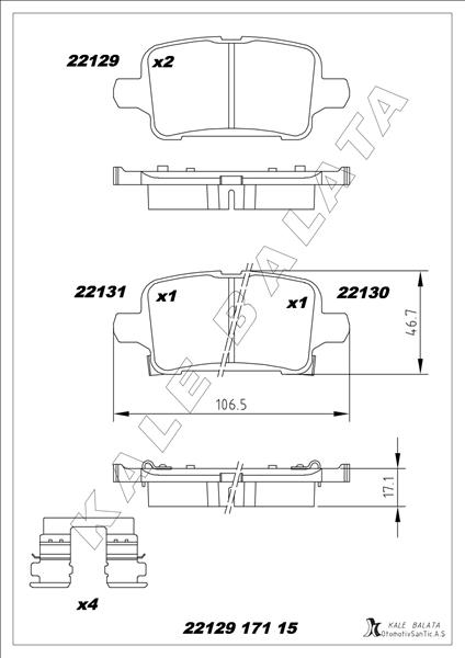 KALE 22143 171 15 ANS KD13 Ön Fren Balatasi Corsa E 2014 > 14 Jant Arka Kampanali Frenler İçin