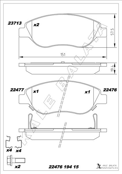 VALEO 672411 On Balata Fiat Egea 15> 1.4 1.5 T4 Hibrit 1.6 D K:19 Mm G:151.1 Mm Büyük Tip