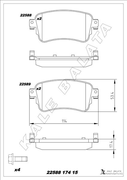 KALE 22588 174 15 MSH KD20 Arka Fren Balatasi Zafira Life 19> Vivaro C 19> Jumpy Iii 16> Expert 16> Toyota Proace 16> 290 Mm
