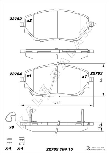 KALE 22782 184 15 MSH KD11 Ön Fren Balata Toyota C-Hr 1.2l 8nrfts Ngx10 16-> / 1.8l 2zr-Fxe Hybrid Zyx10 Zyx11 16->