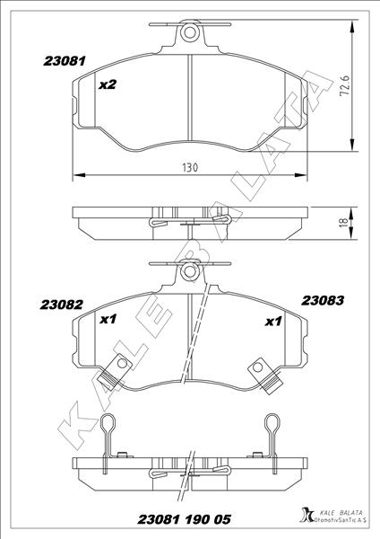 KALE 23081 190 05 ANS KD13 Ön Fren Balata Hyundai H100 2.5l D4ba 4d55 4d56 Panelvan 94-05