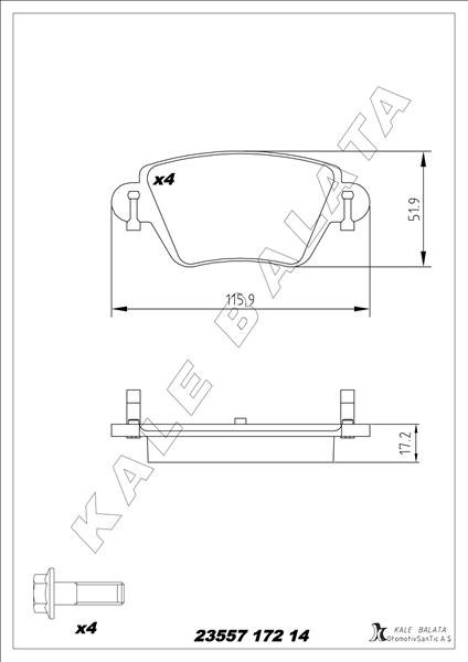 KALE 23557 172 14 ANS KD13 Arka Balata First Mondeo 1.8-2.0-2.5 00-07 Jaguar Xtype 2.0-2.5-3.0 01-09