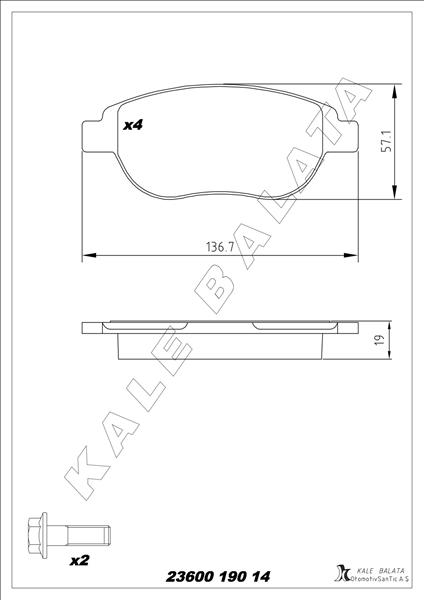 KALE 23600 190 14 ANS KD13 Ön Fren Balatasi Peugeot P207 06> P307 00> Partner 03> Citroen Berlingo 00> C3 02> C4 04> Xsara 00> Fiat Doblo 01>