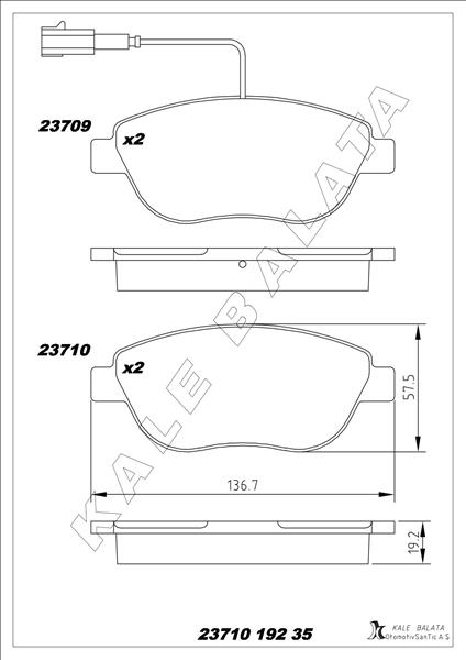 KALE 23710 192 35 ANS KD13 Ön Fren Balatasi Opel Combo D 12> Punto Evo 1.3-1.4-1.6d Mtj 09 > 500-500c 1.3dmj 10 > Grande Punto 1.6dmtj 09 > Çift Fişli