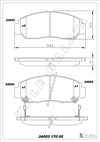 KALE 24053 170 05 ANS KD13 Ön Fren Balata Honda Civic 1.6l R16a2 R16b2 Vtec Sedan Fd6 Fb7 Kasa 06-16 / 1.8l R18a2 Fd7 Kasa 06-12
