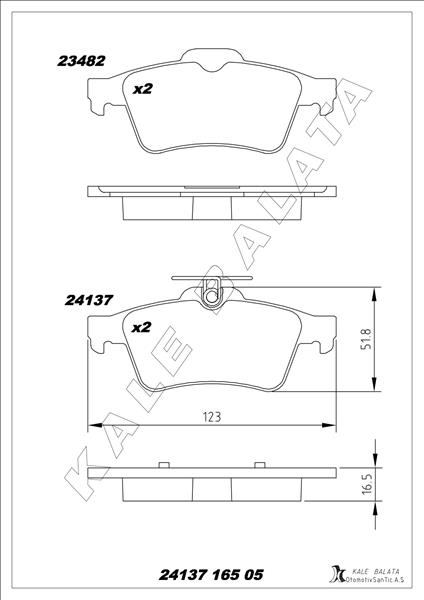KALE 24137 165 05 ANS KD13 Arka Balata Focus Ii Cmax 03> Connect 02> Laguna Iii 07> Opel Vectra C 02> Signum 03> Citroen C5 08> Peugeot P508 10>18