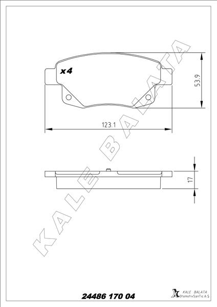 KALE 24486 170 04 ANS KD20 Arka Fren Balatasi Transit V347-V348 06>11 Fissiz