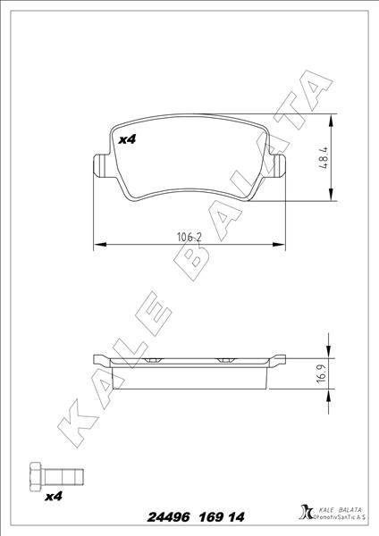 KALE 24496 169 14 MSH KD11 Fren Balatasi Arka Ford S-Max 09> Galaxy Iii 06> . Volvo S60 10> S80 06> V60 V70 06> Xc60 08> Xc70 0 6> . Land Rover Freelander Ii L359 Range Rover Evoque L538