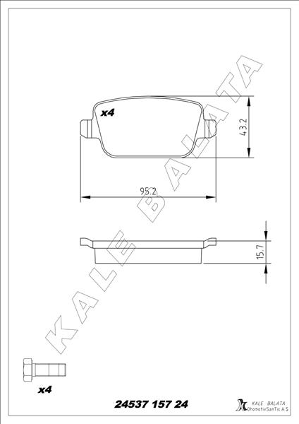 KALE 24537 157 24 MSH KD11 Fren Balatasi Arka Ford-Land Rover-Volvo Mondeo-Galaxy-Smax-Freelander-S60 07> Vo S80 Ii 06> S80 07> V70 06> V70 07> Xc70 06> . Land Rover Freelander Ii L359