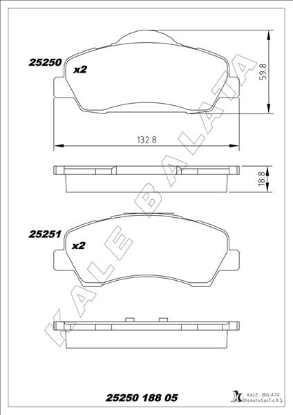 KALE 25250 188 05 ANS KD13 Ön Fren Balatasi Peugeot P301 12> P308 13> Citroen C-Elysee 12> C4 14> 266mm