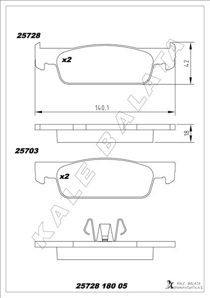 KALE 25728 180 05 ANS KD13 Ön Fren Balata Renault Clio Iv 12> Dacia Logan Ii 12> Sandero Ii 12>
