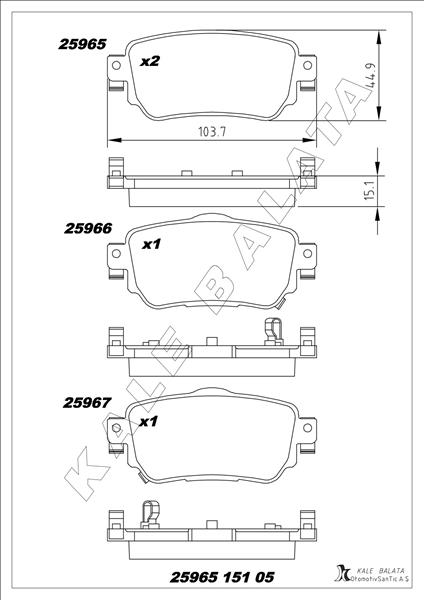 KALE 25965 151 05 ANS KD13 Arka Fren Balata Renault Kadjar 15> Koleos Ii 18> / Nissan Qashqai 1.6l Dci R9m Dizel 11-> / X-Trail 1.6l Dci T32 12->