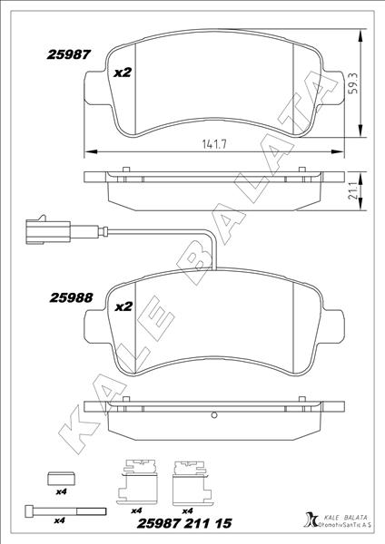 KALE 25987 211 15 MSH KD20 Disk Fren Balatasi Arka Jumper 2.0d/2.2d3.0d 04/06>Ducato 40 2.3d-Boxer 2.0d/2.2d/3.0d