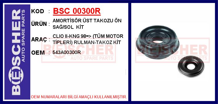 BSC 00300R Amortisör Üst Takozu Ön Sağ/Sol Kit Clio Ii-Kng 98 > Tüm Motor Tipleri Rulman-Takoz Kit