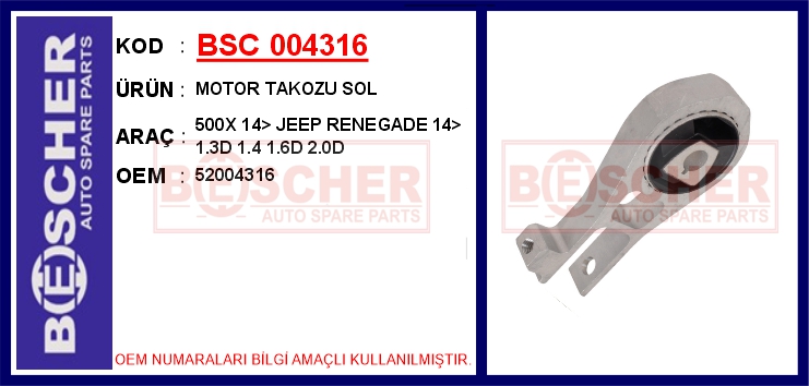 BSC 004316 Motor Takozu Sol Fiat 500x 14> Jeep Renegade 14> 1.3d 1.4 1.6d 2.0d