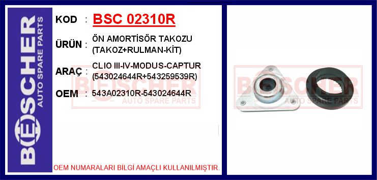 BSC 02310R Ön Amortisör Takozu Takoz Rulman-Kit Clio Iii 05>12 Clio Iv 12> Modus 05> Captur 12> 543024644r 5 43259539r