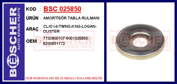 BSC 025850 Amortisör Tabla Rulmani Clio I-Ii-Twng-Kng-Logan-Duster