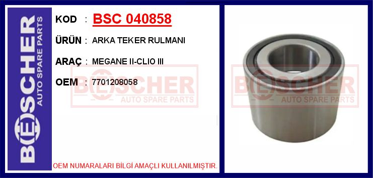 BSC 040858 Arka Teker Rulmani Megane Ii-Clio Iii
