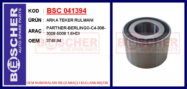 BSC 041394 Arka Teker Rulmani Partner-Berlingo-C4-308-3008-5008 1.6hdi