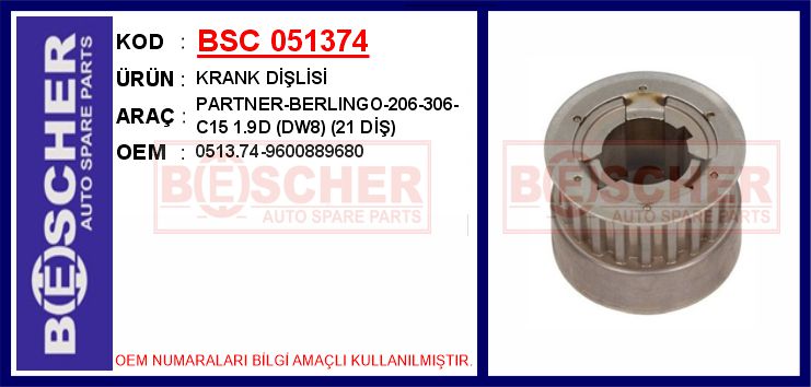 BSC 051374 Krank Dişlisi Partner-Berlingo-206-306-C15 1.9d Dw8 21 Diş