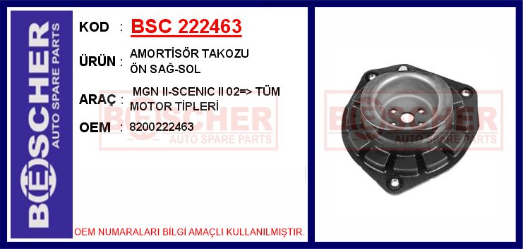 BSC 222463 Amortisör Takozu Ön Sağ-Sol Megane Ii 02> Scenic Ii 02> Tüm Motor Tipleri