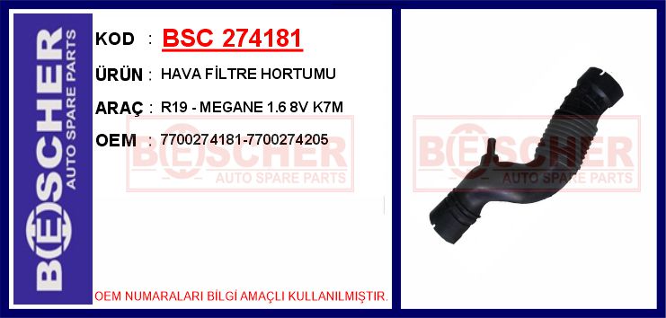 BSC 274181 Hava Filtre Hortumu R19 - Megane 1.6 8v K7m