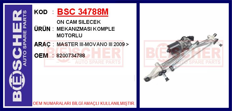 BSC 34788M Cam Silecek Mekanizmasi Renault Master Iii 10> Motorlu
