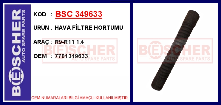 BSC 349633 Hava Filtre Hortumu R9-R11 1.4