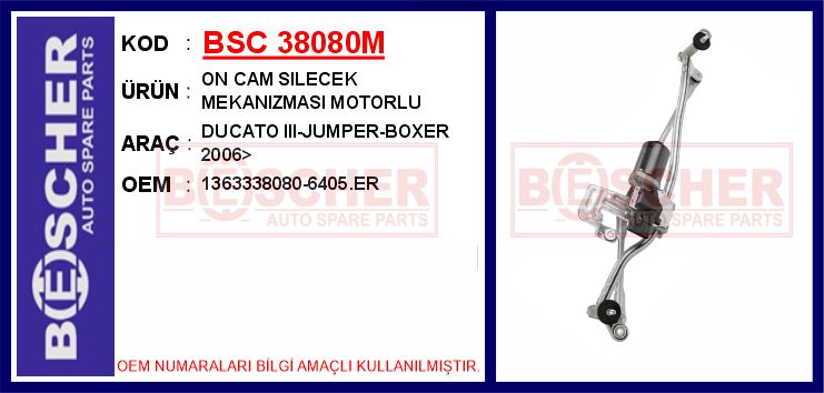 BSC 38080M Ön Cam Silecek Motor Mekanizmasi Komple Boxer-Jumper-Ducato 06>