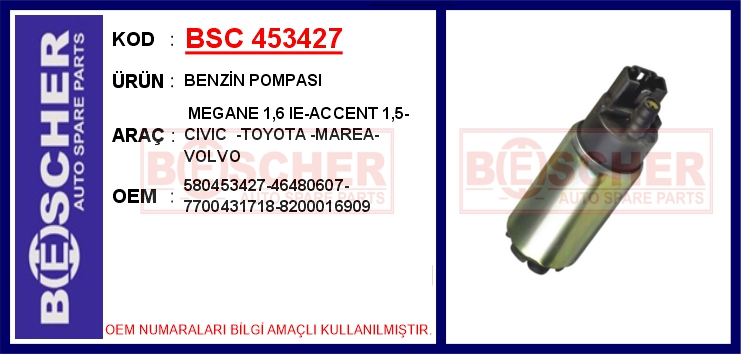BSC 453427 Benzin Pompasi Megane 1.6 Ie-Accent 1.5-Civic -Toyota -Marea-Volvo