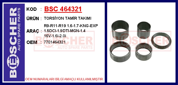 BSC 464321 Torsiyon Tamir Takimi R9-R11-R19 1.6-1.7-Kng-Exp 1.5dci-1.9dti-Mgn-1.4 16v-1.6i-2.0i