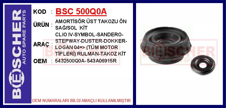 BSC 500Q0A Amortisör Takozu Ön Sağ-Sol Kit Dacia Duster 10> Dokker 13> Logan I-Ii 04> Lodgy 12> Sandero 08>