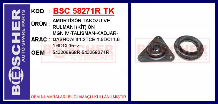BSC 58271R TK Amortisör Takozu Ve Rulmani Kit Ön Mgn Iv-Talisman-Kadjar-Qashqai Ii 1.2tce-1.5dci-1.6-1.6dci 15 >