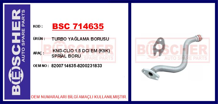 BSC 714635 Turbo Yağlama Borusu Kng-Clio 1.5 Dci Em K9k