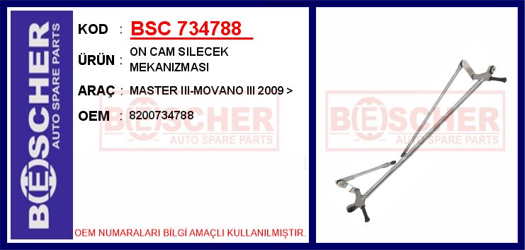 BSC 734788 Cam Silecek Mekanizmasi Renault Master Iii 10> Motorsuz