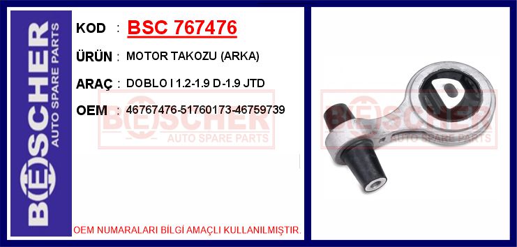 BSC 767476 Motor Takozu Arka Fiat Doblo I 1.2-1.9 D-1.9 Jtd
