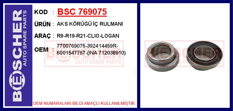 BSC 769075 Aks Körüğü İç Rulmani R9-R19-R21-Clio-Logan