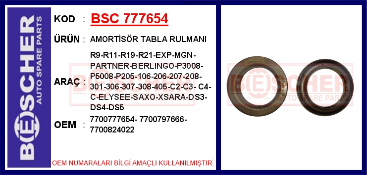 BSC 777654 Amortisör Tabla Rulmani R9-R11--R19-R21-Mgn I-Lgn I-Ii-Solenza-Safrane I-Ii