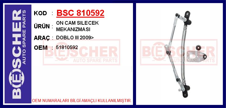 BSC 810592 Ön Cam Silecek Mekanizmasi Fiat Doblo Iii 10> Motorsuz