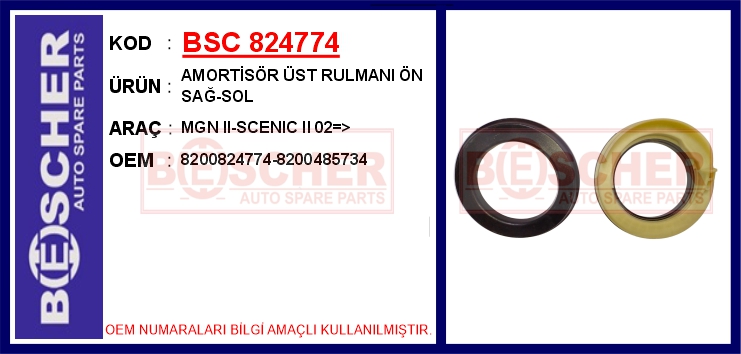 BSC 824774 Amortisör Üst Rulmani Ön Sağ-Sol Mgn Ii-Scenic Ii 02 >